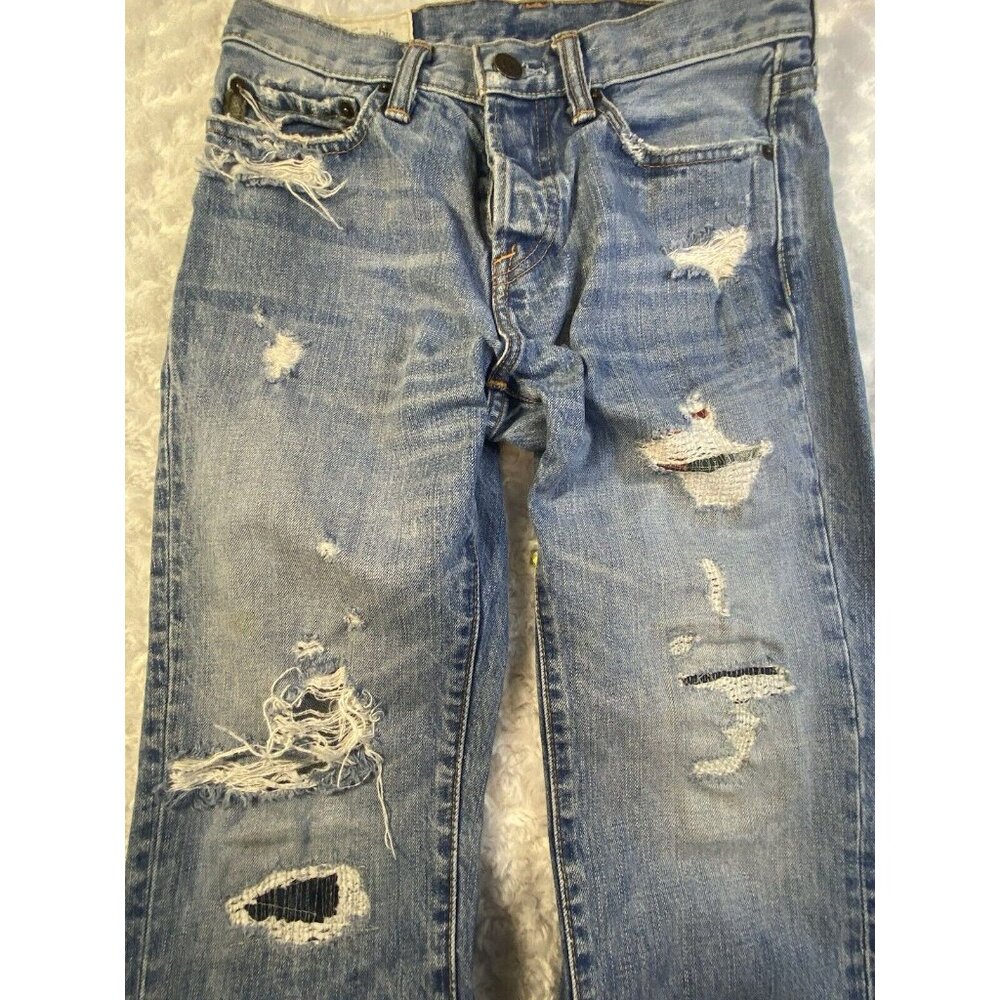 Abercrombie & Fitch Jeans Mens 28 X 30 Blue Button Fly The A&F Skinny Distressed - Picture 8 of 9